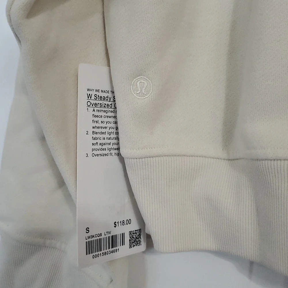 NWT Lululemon Womens Steady State Oversized Crew Sz S Light Ivory